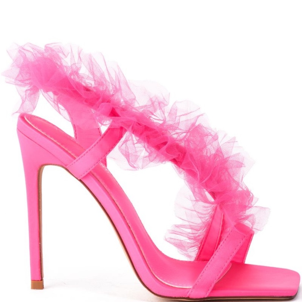 Azalea Wang Barbie Pink Tulle Stiletto High Heel Sandal - Picture 2 of 4